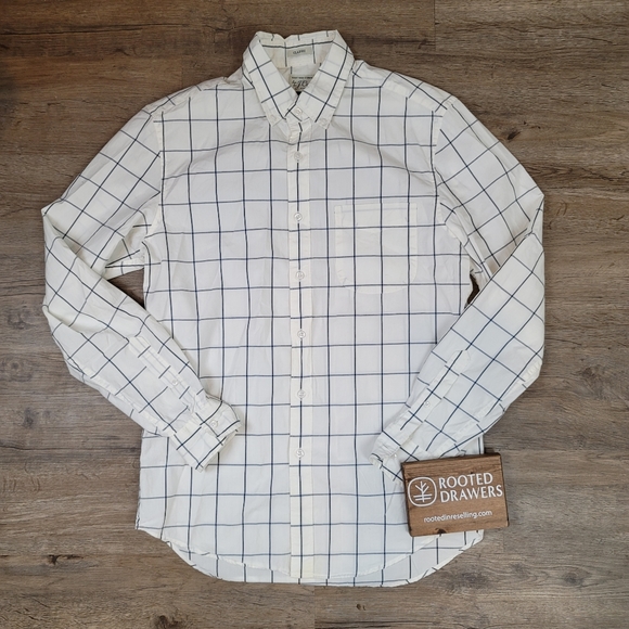 J Crew Stretch Classic Button Down Collared Long Sleeve White Check Shirt Mens